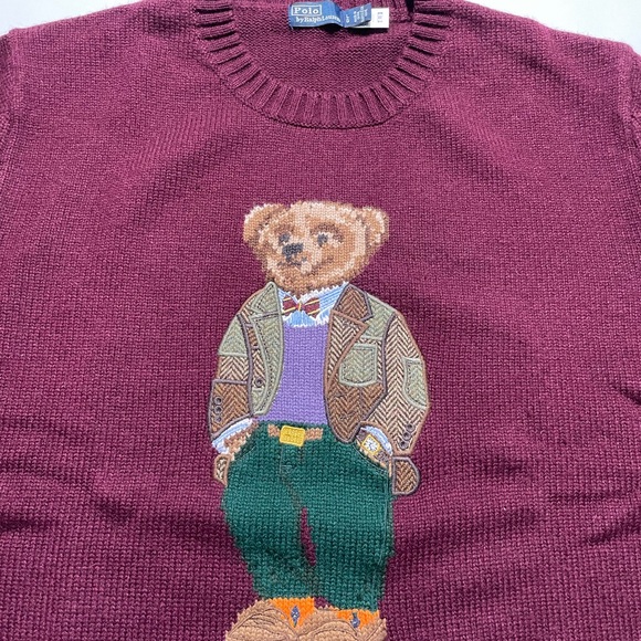 Polo Ralph Lauren Burgundy Bear Crewneck Sweater - Picture 8 of 10